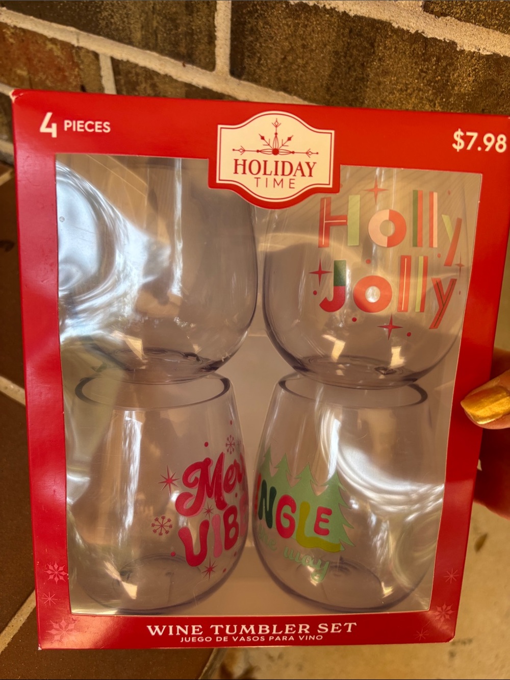 Holiday drink tumbler set never removed from box not glass